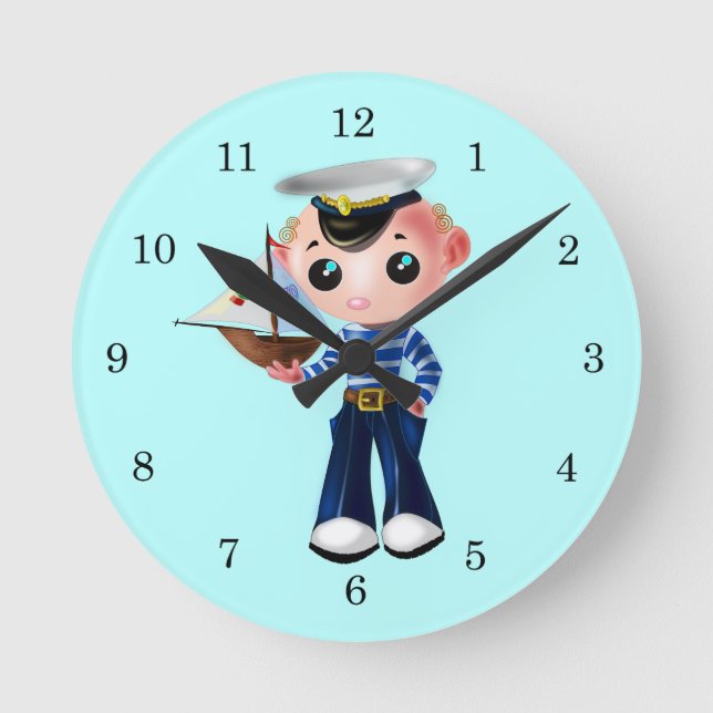 Custom Colour Clock - Little Sailor with Sailboat (Front)