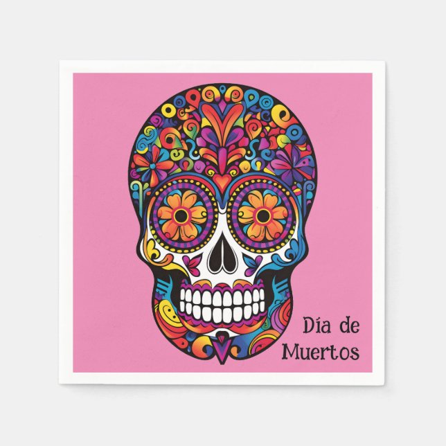 Custom colour colourful sugar skull  Día de Muerto Napkin (Front)