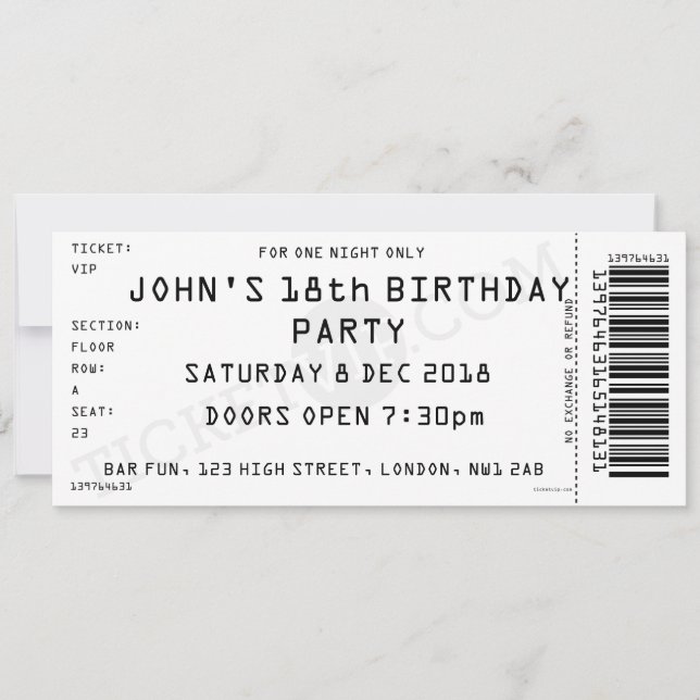 Custom Colour Concert Ticket Party Invitation (Front)