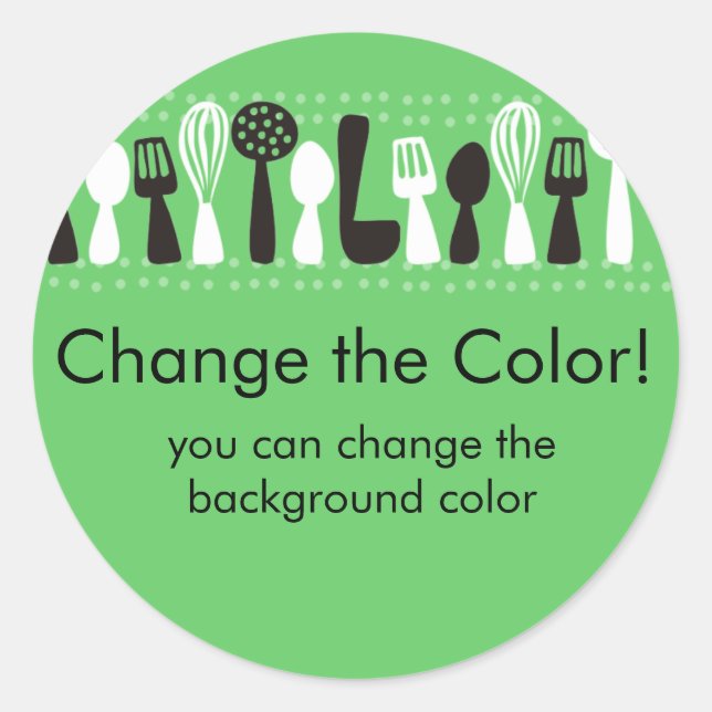 custom colour cooking utensils gift tag sticker (Front)