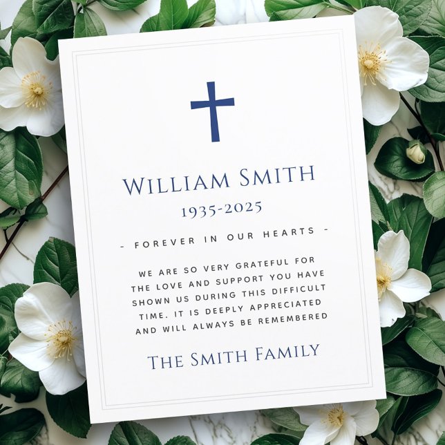 Custom colour cross funeral sympathy thank you car card (Custom color cross funeral sympathy thank you card)