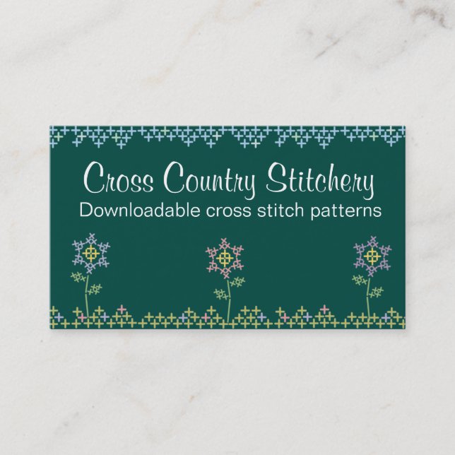 Custom colour cross stitch embroidery flowers business card (Front)