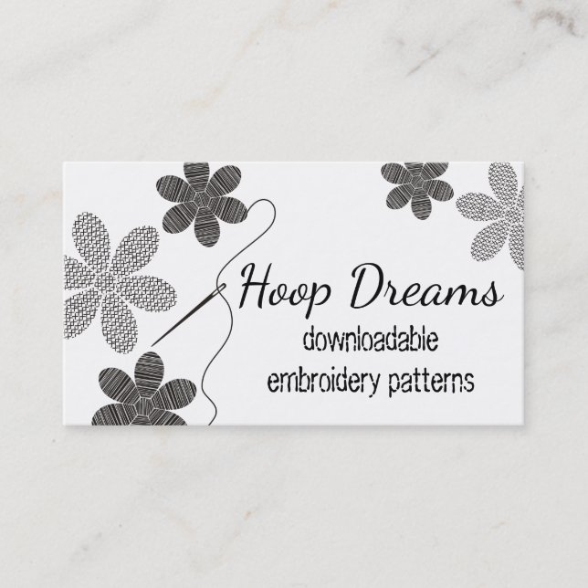 Custom colour cross stitch embroidery flowers business card (Front)