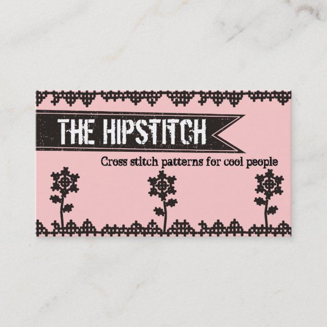 Custom colour cross stitch flowers embroidery business card (Front)