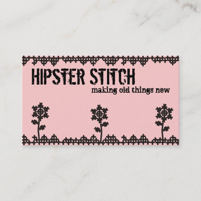 Custom colour cross stitch flowers sewing biz card (Front)