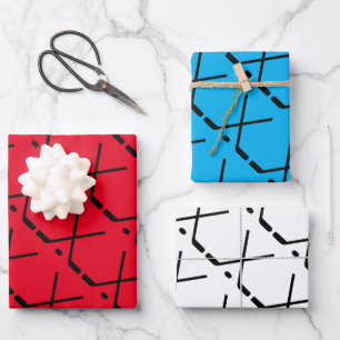 Custom colour crossed ice hockey sticks and puck wrapping paper sheet