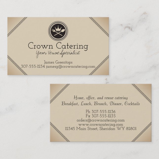Custom colour crown emblem catering business cards (Front/Back)