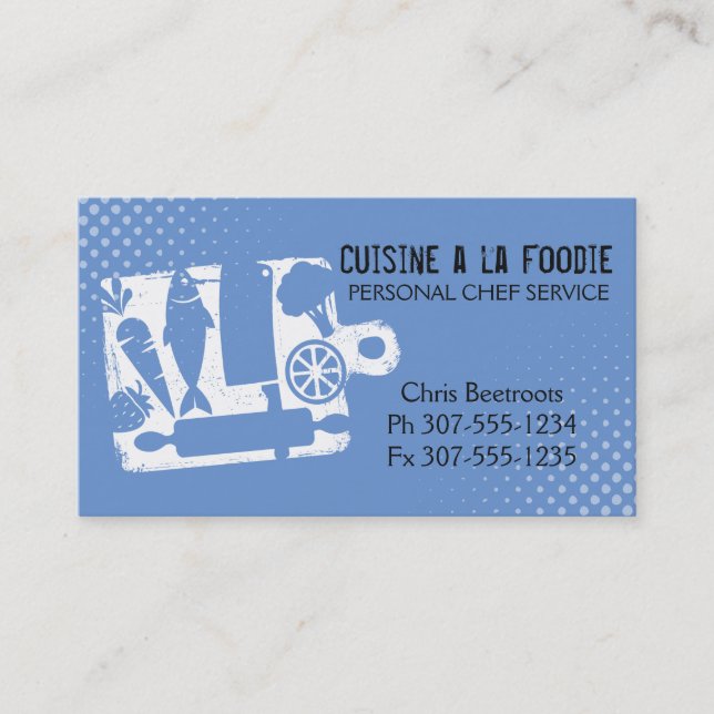 Custom colour cutting board food utensils recipe business card (Front)