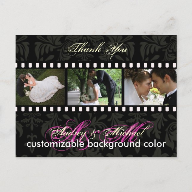 Custom Colour/Damask Photos Thank you postcards (Front)