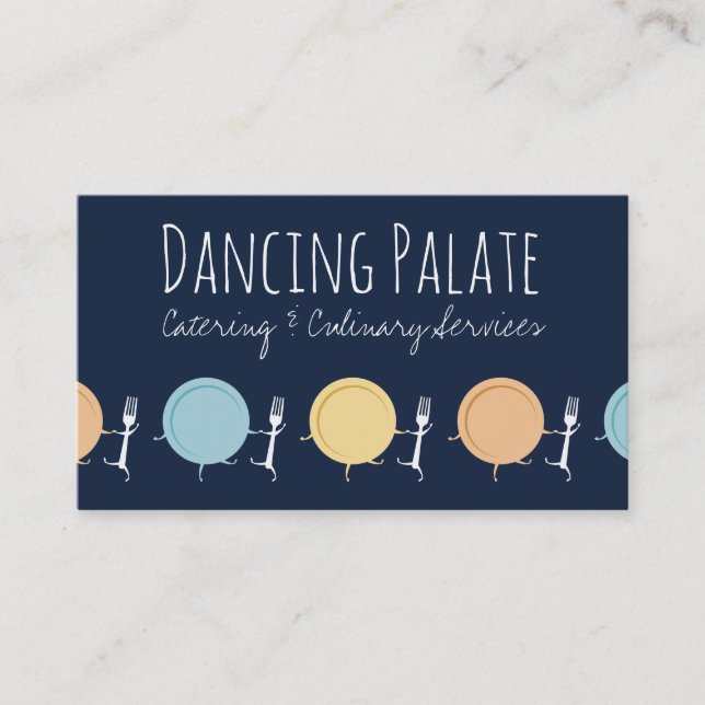 custom colour dancing plate fork chef catering business card (Front)