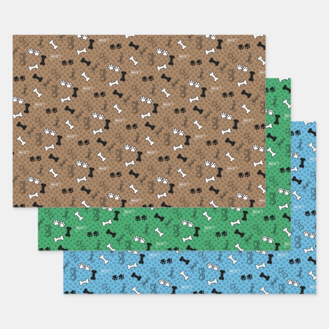 Custom Colour, Dog Print Wrapping Paper Sheet Set (Set)
