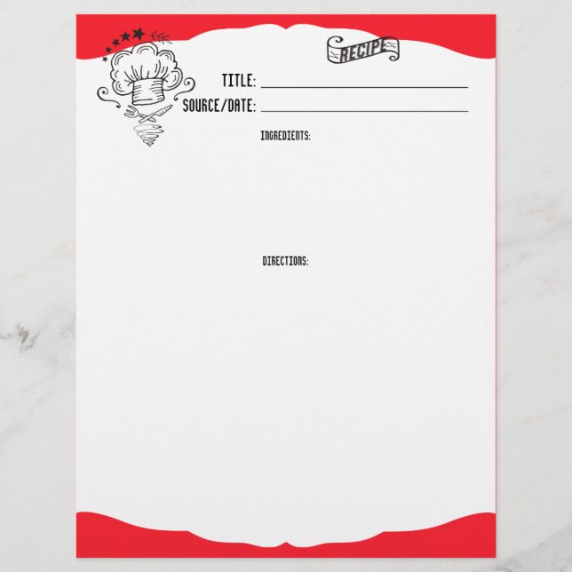 Custom colour doodle chef hat recipe letterhead (Front)