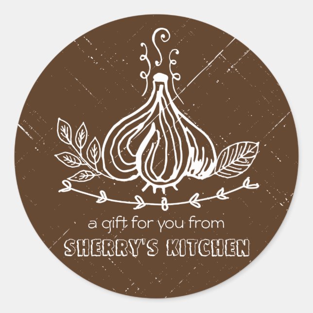 Custom colour doodle garlic herbs chef catering classic round sticker (Front)