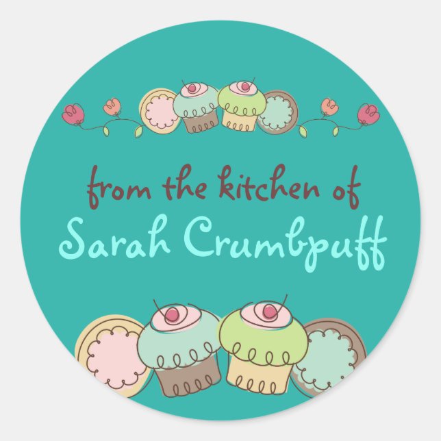 Custom colour doodles cookies cupcakes flowers classic round sticker (Front)