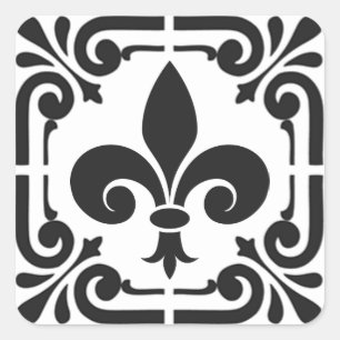 Custom Colour Elegant Black Fleur de Lis French Square Sticker
