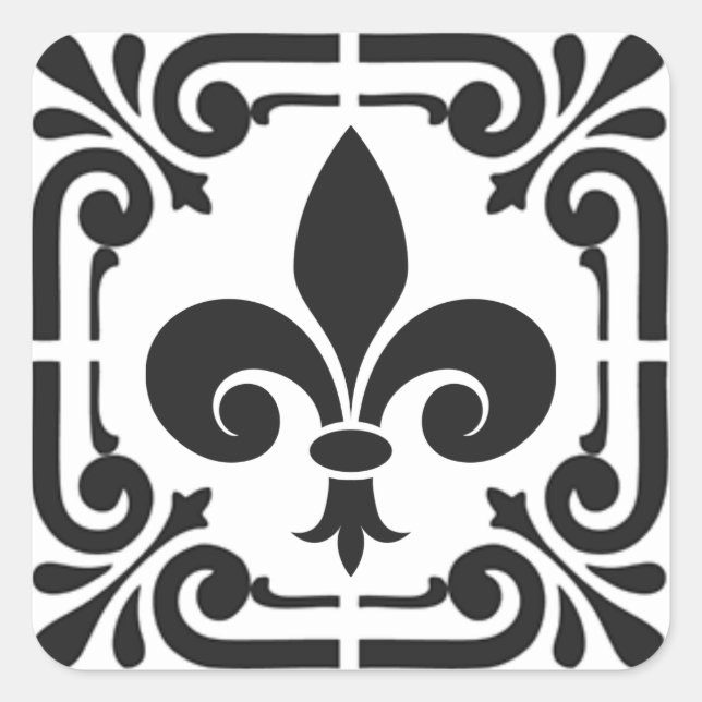 Custom Colour Elegant Black Fleur de Lis French Square Sticker (Front)