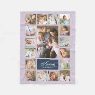 Custom Colour Elegant Script Family Photo Collage Fleece Blanket