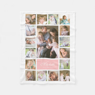 Custom Colour Elegant Script Family Photo Collage Fleece Blanket