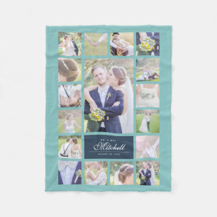 Custom Colour Elegant Script Mr & Mrs Photo Collag Fleece Blanket