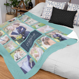 Custom Colour Elegant Script Mr & Mrs Photo Collag Fleece Blanket