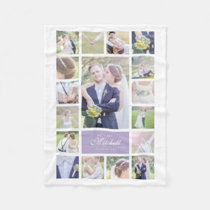 Custom Colour Elegant Script Mr & Mrs Photo Collag Fleece Blanket