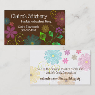 Custom colour embroidery sewing stitches flowers b business card
