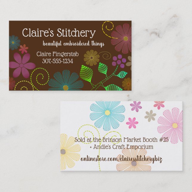 Custom colour embroidery sewing stitches flowers b business card (Front/Back)