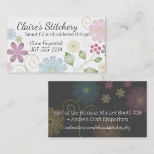 Custom colour embroidery sewing stitches flowers b business card