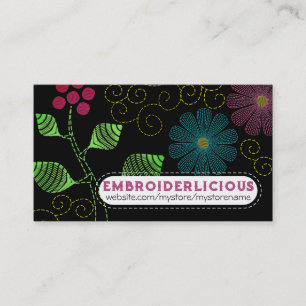 Custom colour embroidery sewing stitches flowers business card