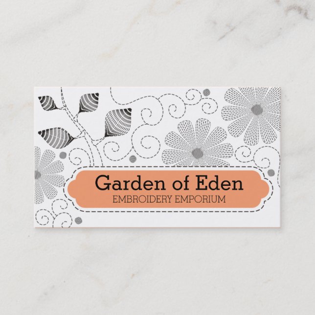 Custom colour embroidery sewing stitches flowers business card (Front)