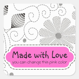 Custom colour embroidery sewing stitches flowers square sticker