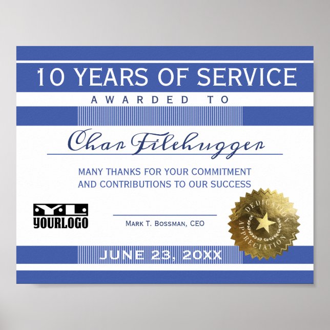 Custom colour employee anniversary certificate poster (Front)