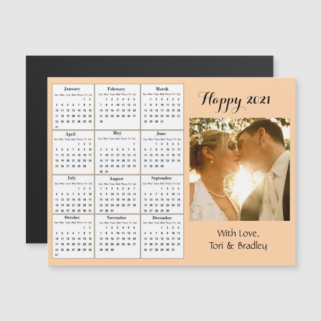 Custom Colour Family Portrait Mini 2021 Calendar Magnetic Invitation (Front/Back)