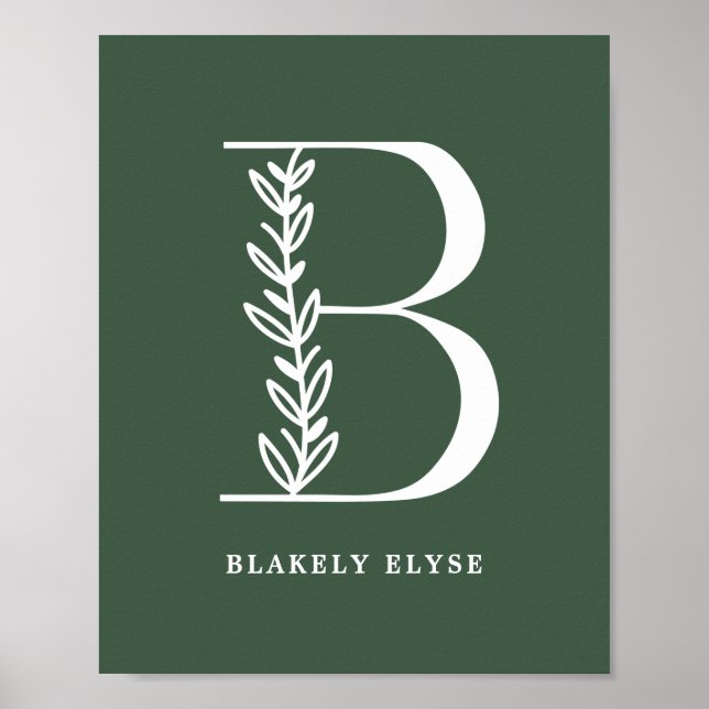 Custom Colour Floral Monogram Letter B Name Nurser Poster (Front)