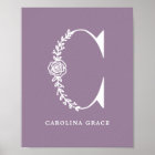 Custom Colour Floral Monogram Letter C Name Nurser