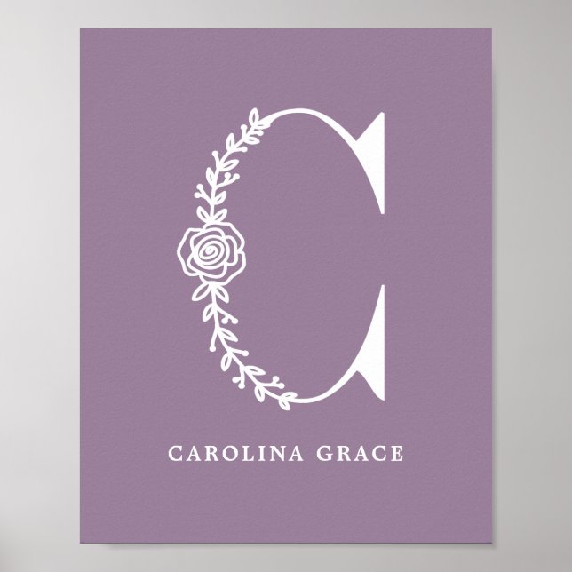 Custom Colour Floral Monogram Letter C Name Nurser Poster (Front)