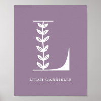 Custom Colour Floral Monogram Letter L Name Nurser