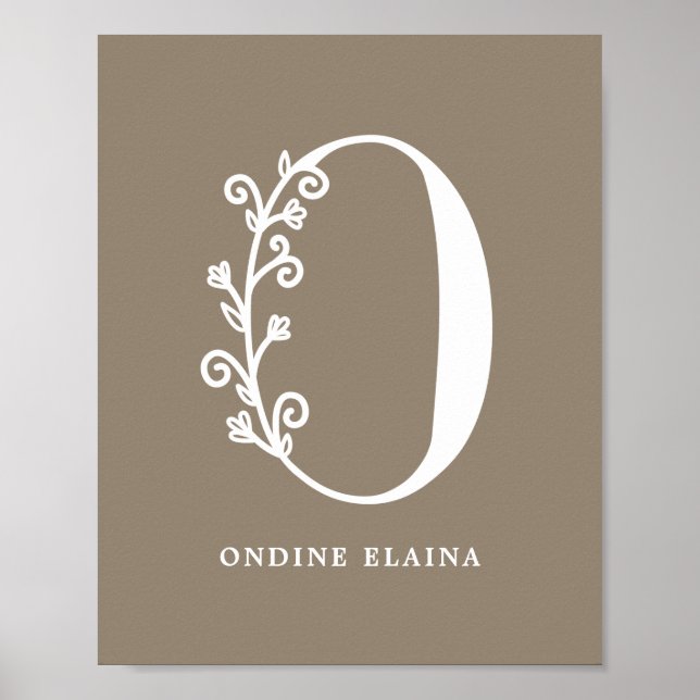 Custom Colour Floral Monogram Letter O Name Nurser Poster (Front)