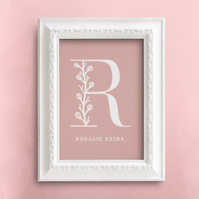 Custom Colour Floral Monogram Letter R Name Nurser Poster (Creator Uploaded)