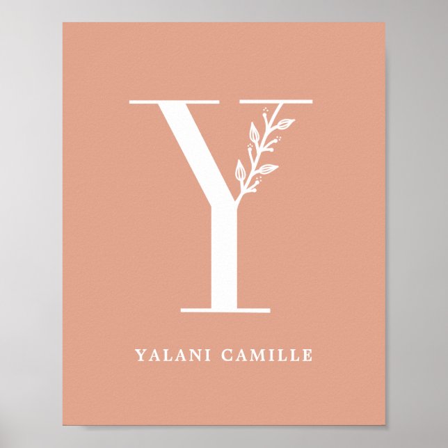 Custom Colour Floral Monogram Letter Y Name Nurser Poster (Front)