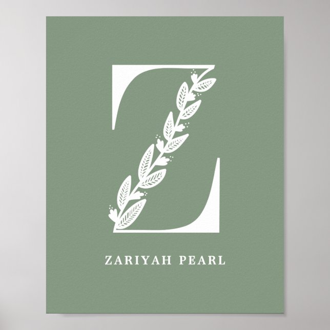 Custom Colour Floral Monogram Letter Z Name Nurser Poster (Front)