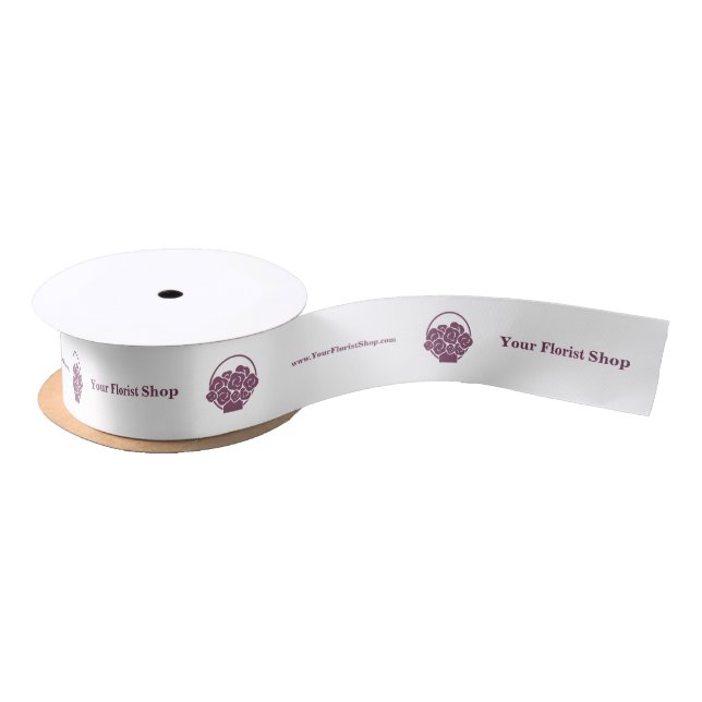 🎀Custom Colour Florist Logo White Satin Ribbon (Spool)