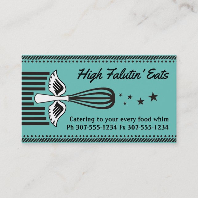 Custom colour flying whisk 5 stars chef catering business card (Front)