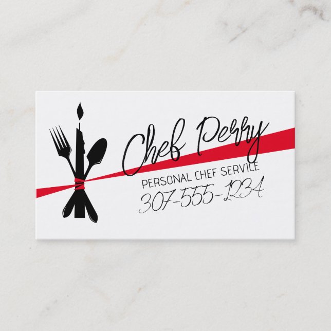 custom colour fork spoon candle bow dining business card (Front)