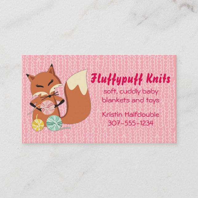 Custom colour fox balls of yarn knitting crochet business card (Front)