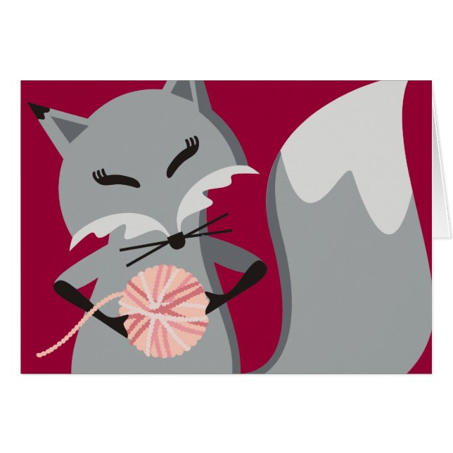 Custom colour fox yarn knitting needles gift card (Front Horizontal)