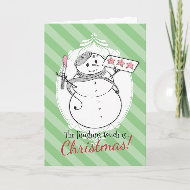 Custom colour French pastry chef snowman cookies Holiday Card (Front)