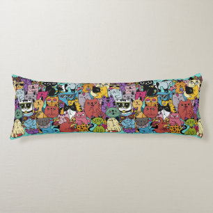 Custom Colour Funny Cats Illustration Body Cushion