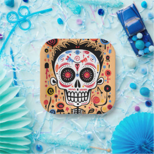 Custom colour 💀 funny Día de Muertos Paper Plate