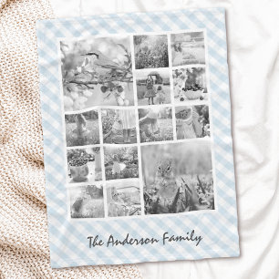 Custom Colour Gingham 14 Photo Collage Instagram Fleece Blanket